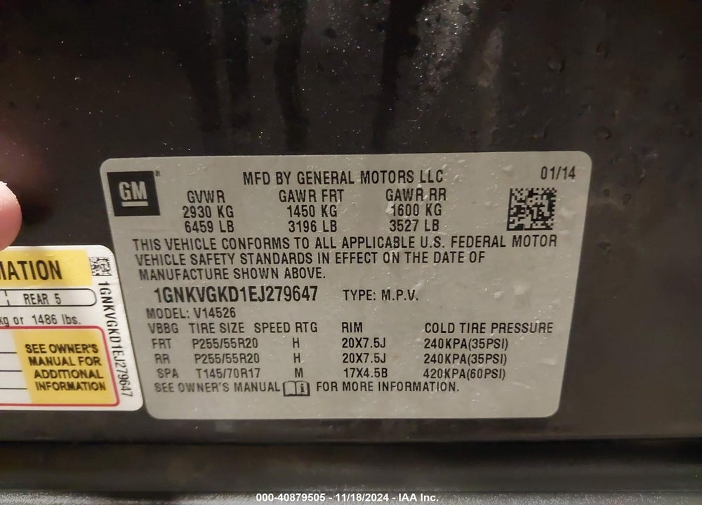 2014 CHEVROLET TRAVERSE 1LT VIN: 1GNKVGKD1EJ279647