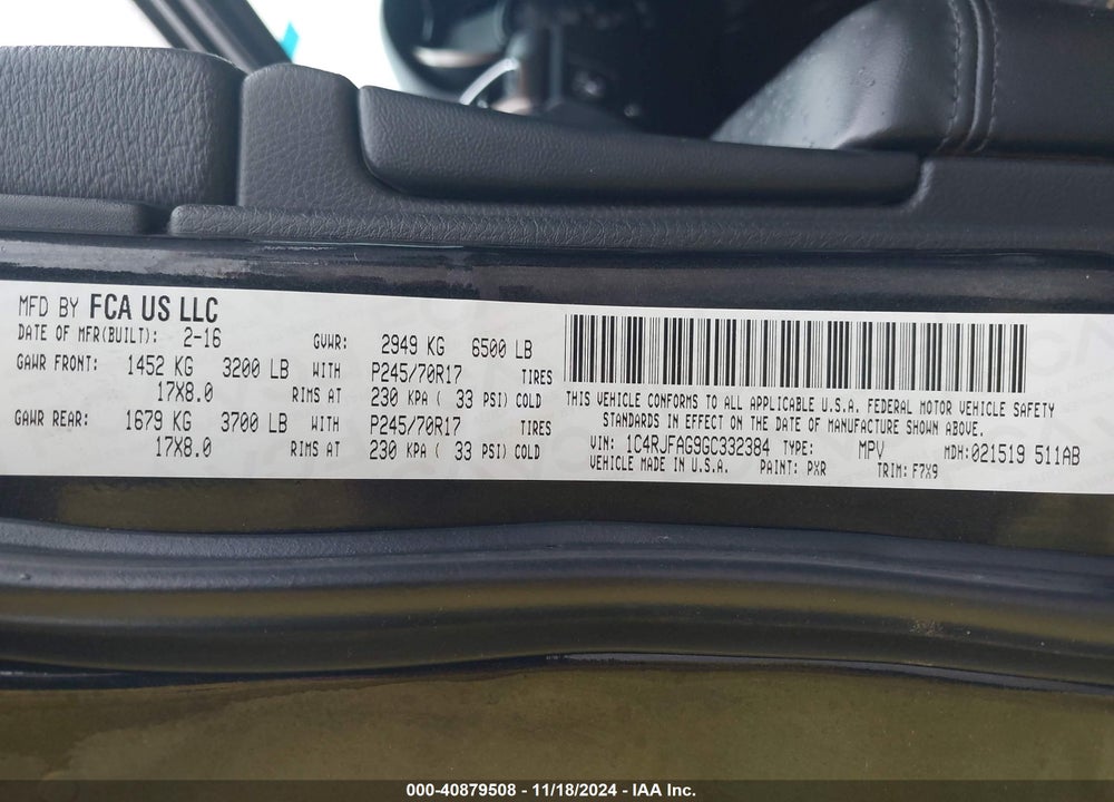 2016 JEEP GRAND CHEROKEE LAREDO VIN: 1C4RJFAG9GC332384