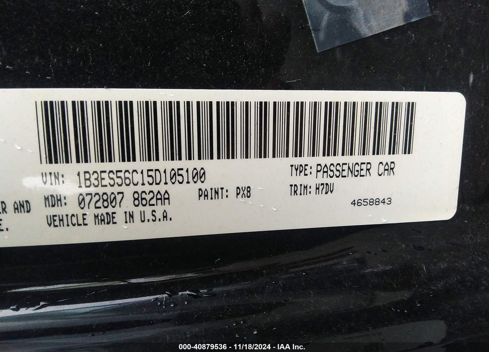 2005 DODGE NEON SXT VIN: 1B3ES56C15D105100