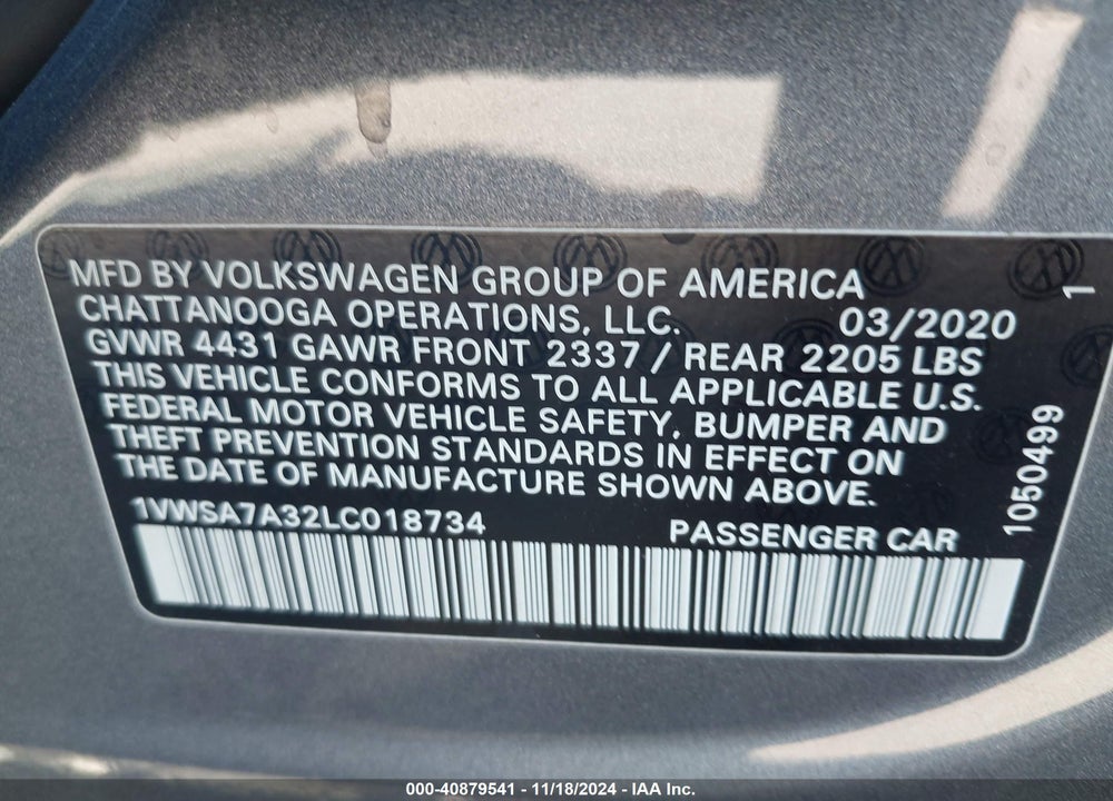 2020 VOLKSWAGEN PASSAT 2.0T SE VIN: 1VWSA7A32LC018734