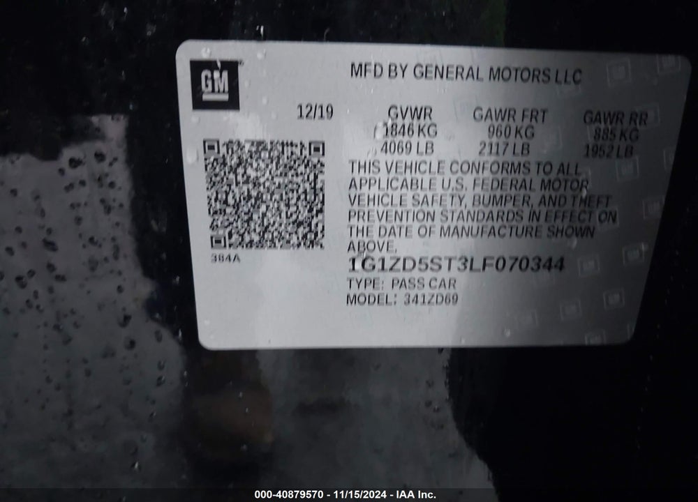 2020 CHEVROLET MALIBU VIN: 1G1ZD5ST3LF070344