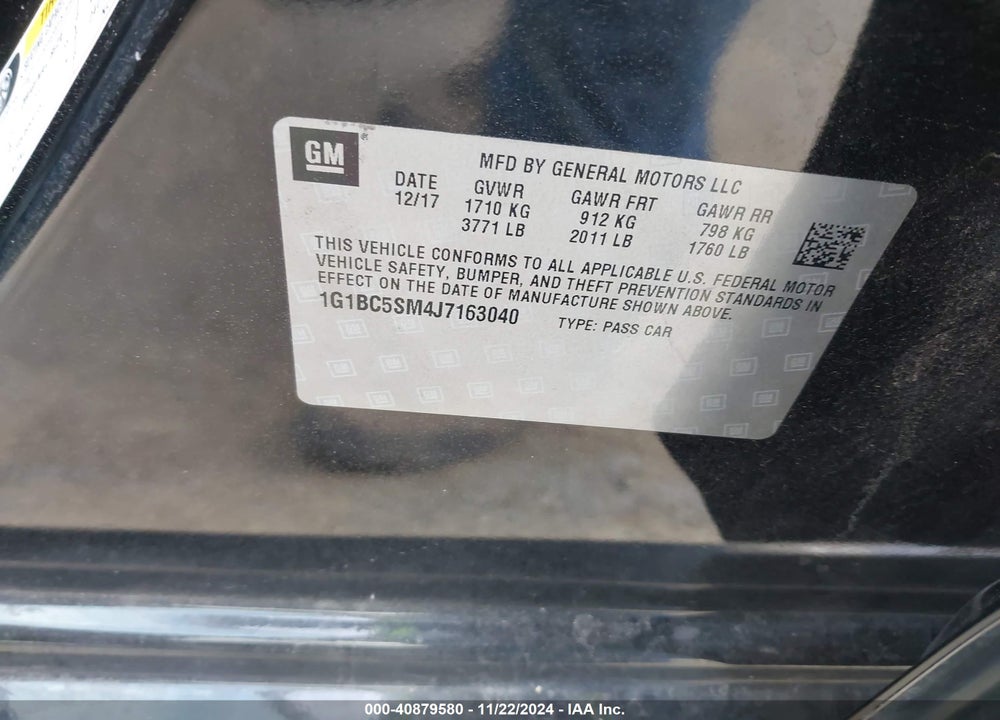 2018 CHEVROLET CRUZE VIN: 1G1BC5SM4J7163040
