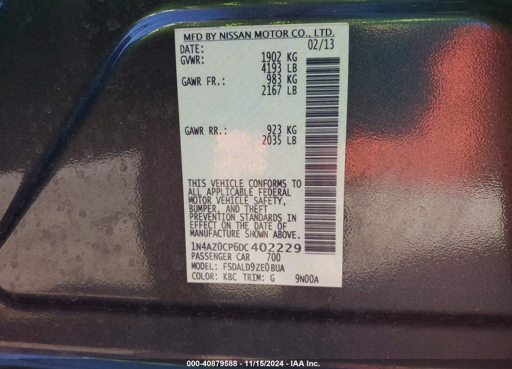 2013 NISSAN LEAF SV VIN: 1N4AZ0CP6DC402229