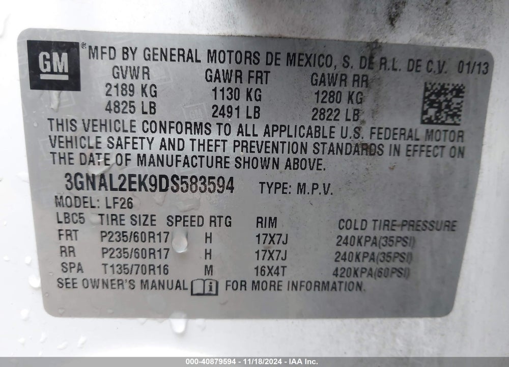 2013 CHEVROLET CAPTIVA SPORT 2LS VIN: 3GNAL2EK9DS583594