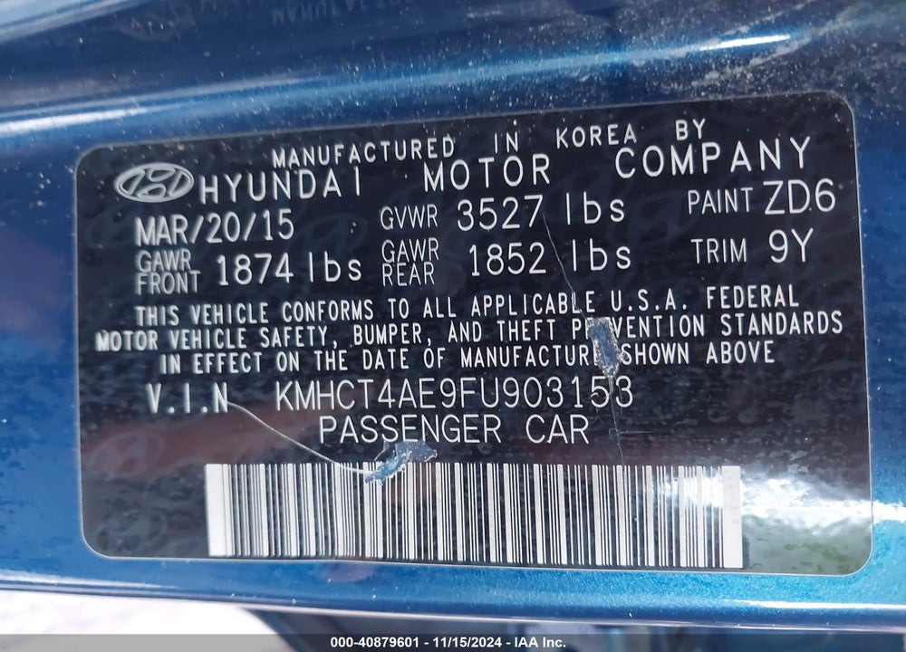 2015 HYUNDAI ACCENT GLS VIN: KMHCT4AE9FU903153