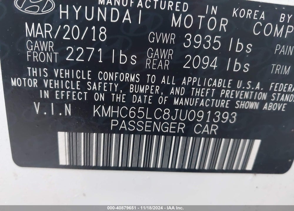2018 HYUNDAI IONIQ HYBRID BLUE VIN: KMHC65LC8JU091393