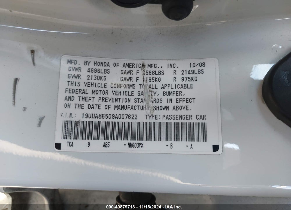 2009 ACURA TL 3.5 VIN: 19UUA86509A007622