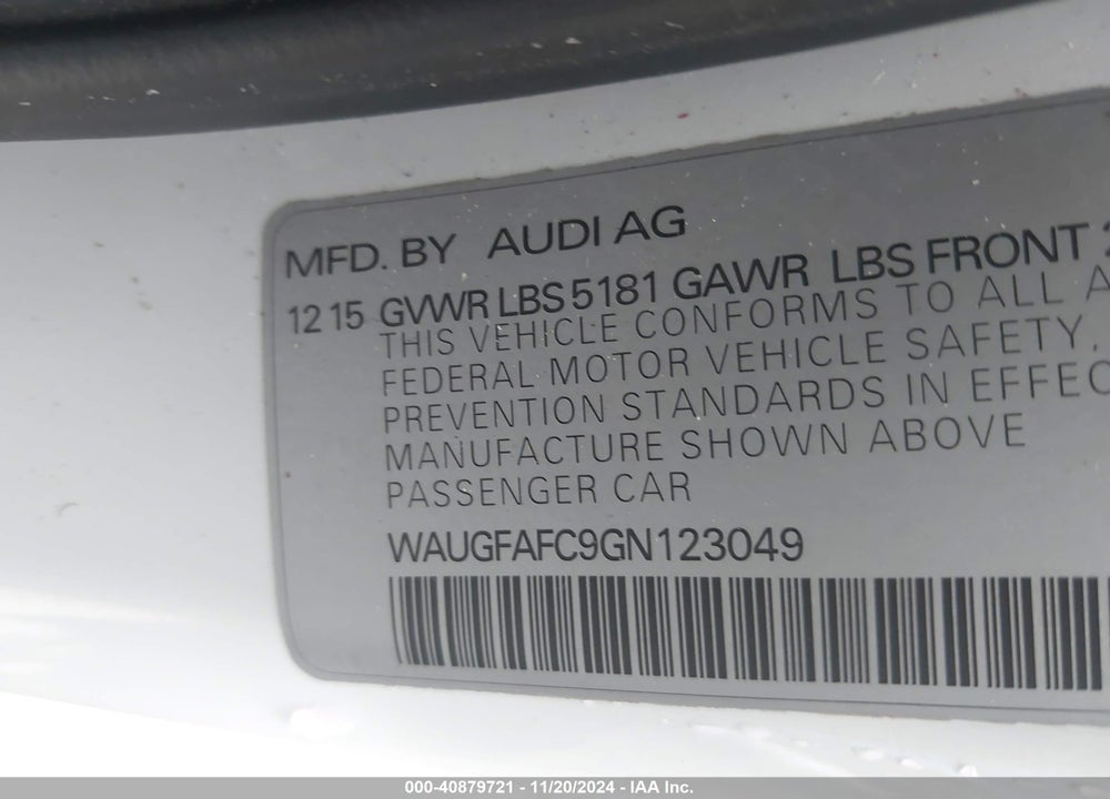 2016 AUDI A6 2.0T PREMIUM PLUS VIN: WAUGFAFC9GN123049