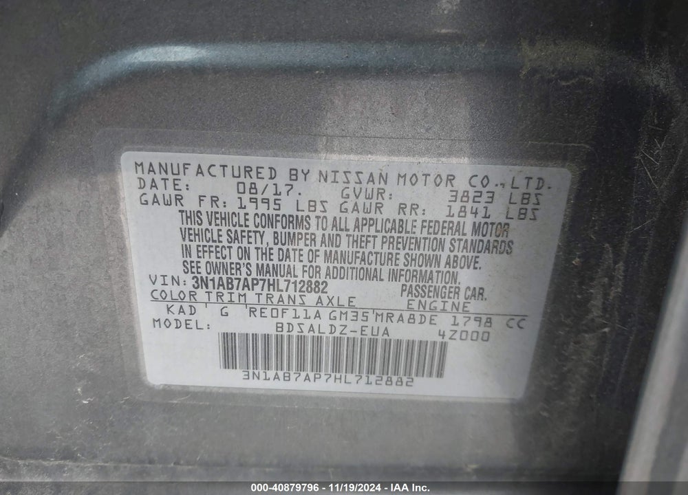 2017 NISSAN SENTRA SV VIN: 3N1AB7AP7HL712882