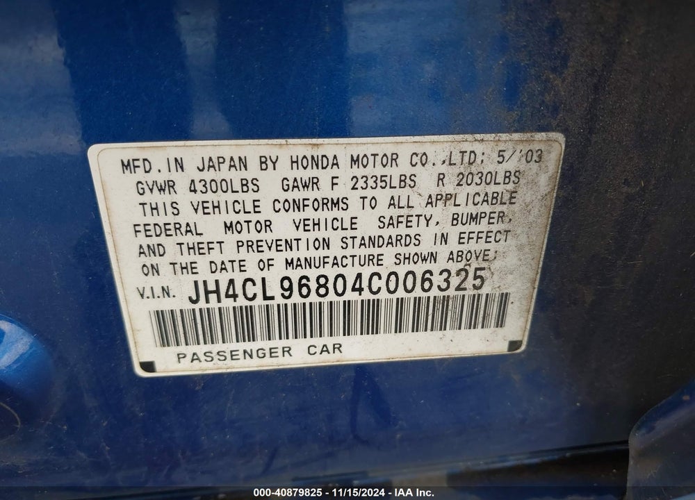 2004 ACURA TSX VIN: JH4CL96804C006325