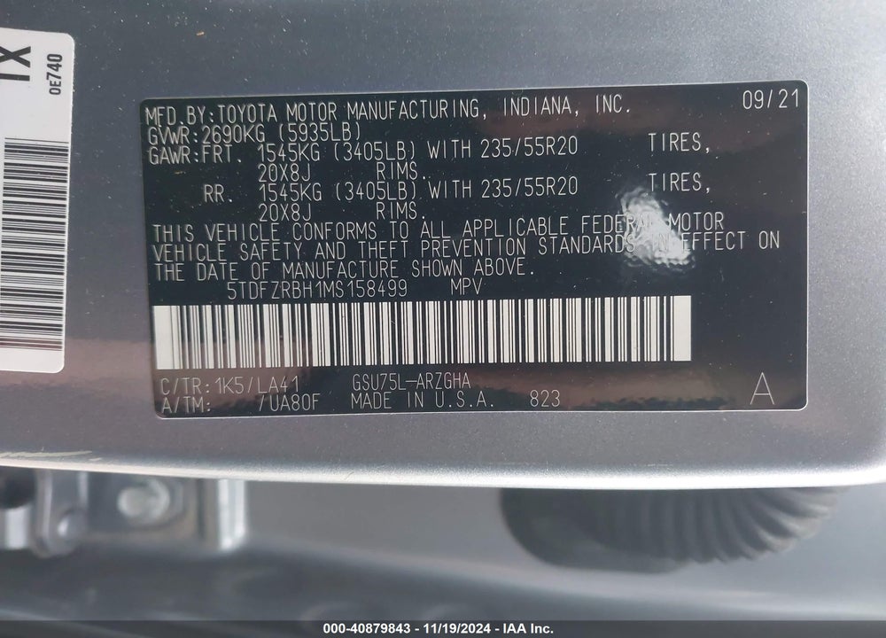 2021 TOYOTA HIGHLANDER PLATINUM VIN: 5TDFZRBH1MS158499