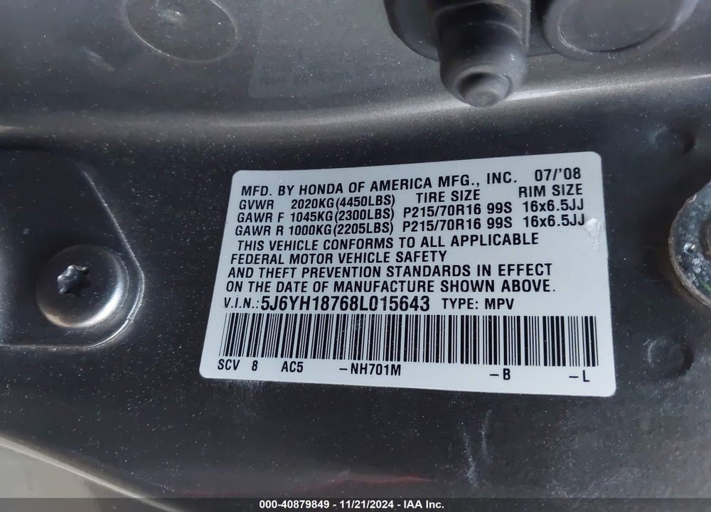 2008 HONDA ELEMENT EX VIN: 5J6YH18768L015643