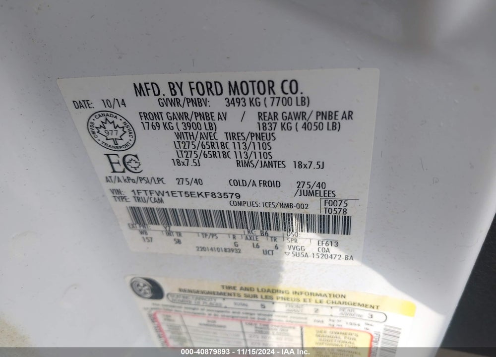 2014 FORD F-150 FX4 VIN: 1FTFW1ET5EKF83579