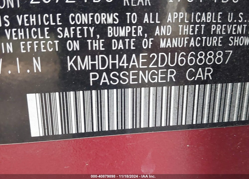 2013 HYUNDAI ELANTRA GLS VIN: KMHDH4AE2DU668887