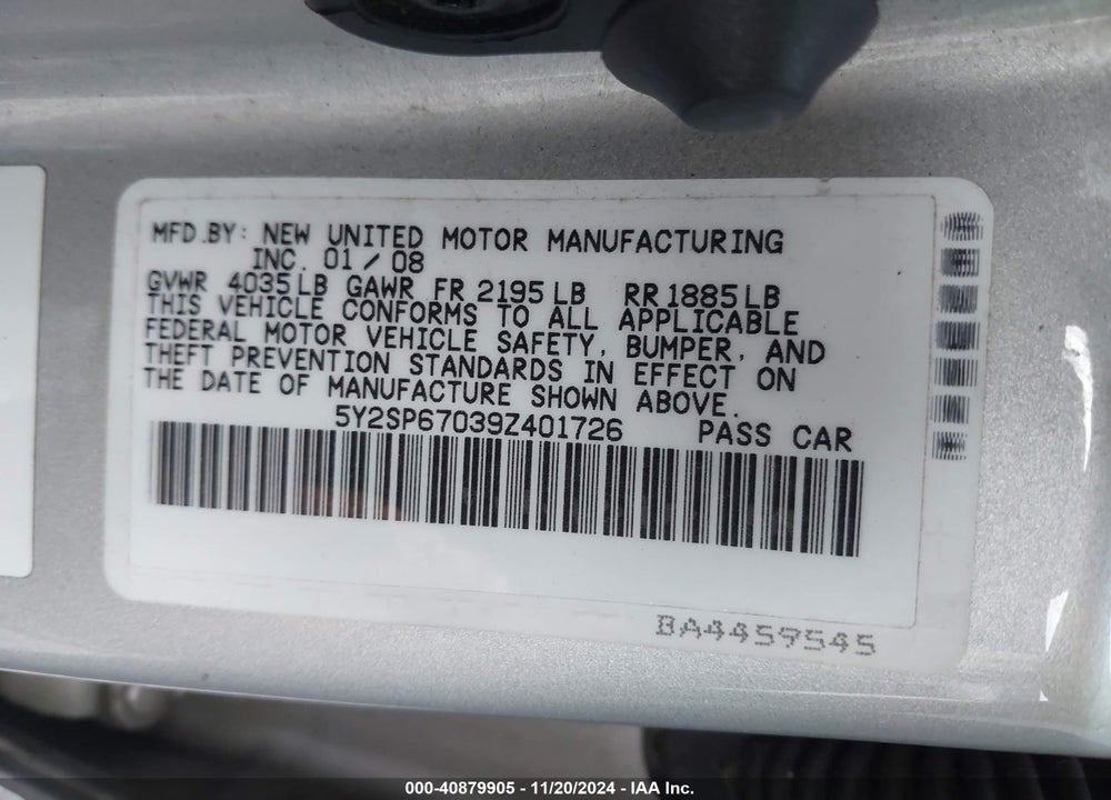 2009 PONTIAC VIBE VIN: 5Y2SP67039Z401726