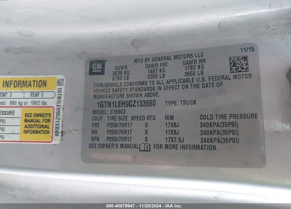 2016 GMC SIERRA 1500 VIN: 1GTN1LEH9GZ133560