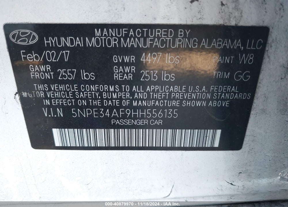 2017 HYUNDAI SONATA LIMITED VIN: 5NPE34AF9HH556135