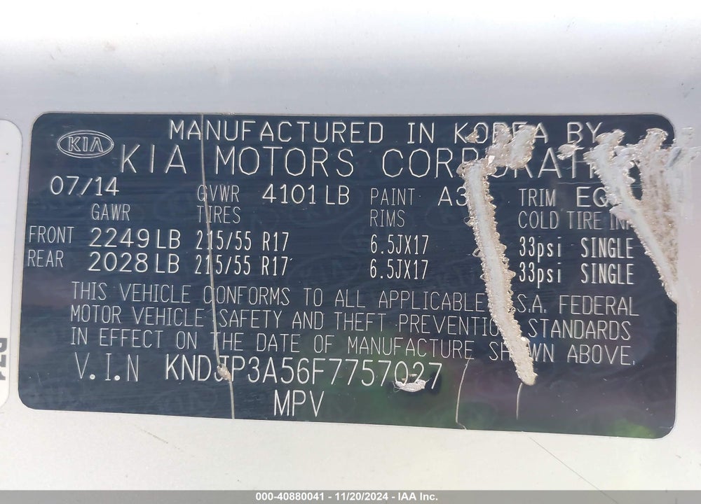 2015 KIA SOUL VIN: KNDJP3A56F7757027