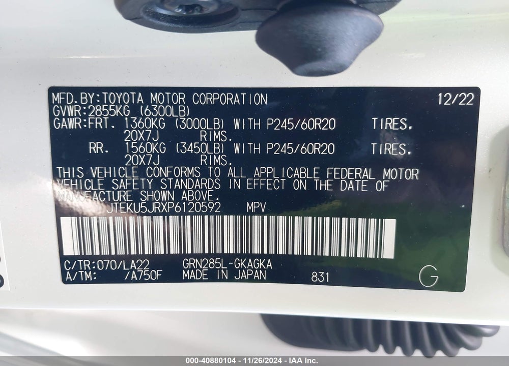 2023 TOYOTA 4RUNNER LIMITED VIN: JTEKU5JRXP6120592