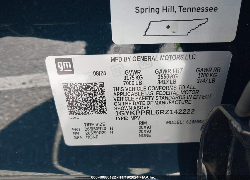2024 CADILLAC LYRIQ LUXURY W/1SC VIN: 1GYKPPRL6RZ142222