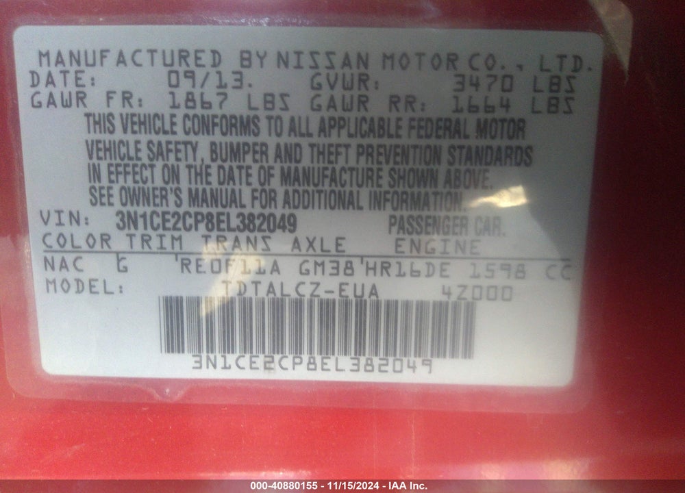 2014 NISSAN VERSA NOTE VIN: 3N1CE2CP8EL382049