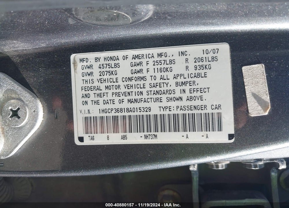2008 HONDA ACCORD 3.5 EX-L VIN: 1HGCP36818A015329
