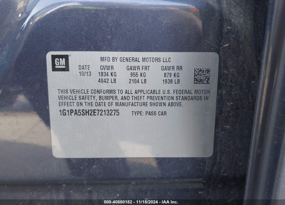 2014 CHEVROLET CRUZE LS AUTO VIN: 1G1PA5SH2E7213275