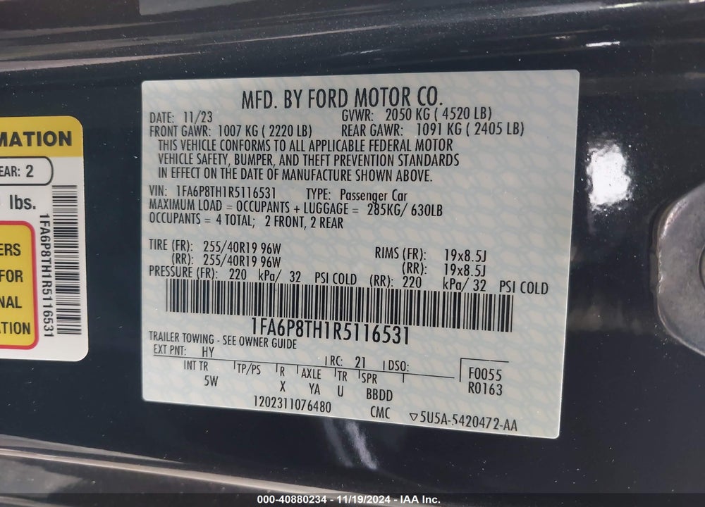 2024 FORD MUSTANG ECOBOOST PREMIUM VIN: 1FA6P8TH1R5116531