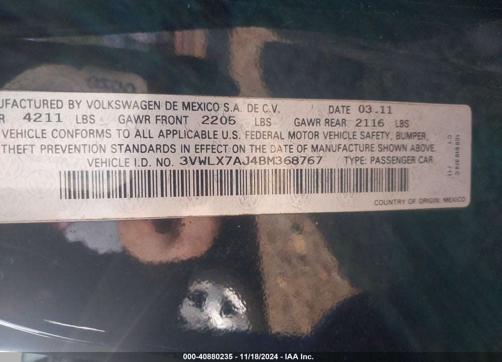 2011 VOLKSWAGEN JETTA 2.5L SEL VIN: 3VWLX7AJ4BM368767