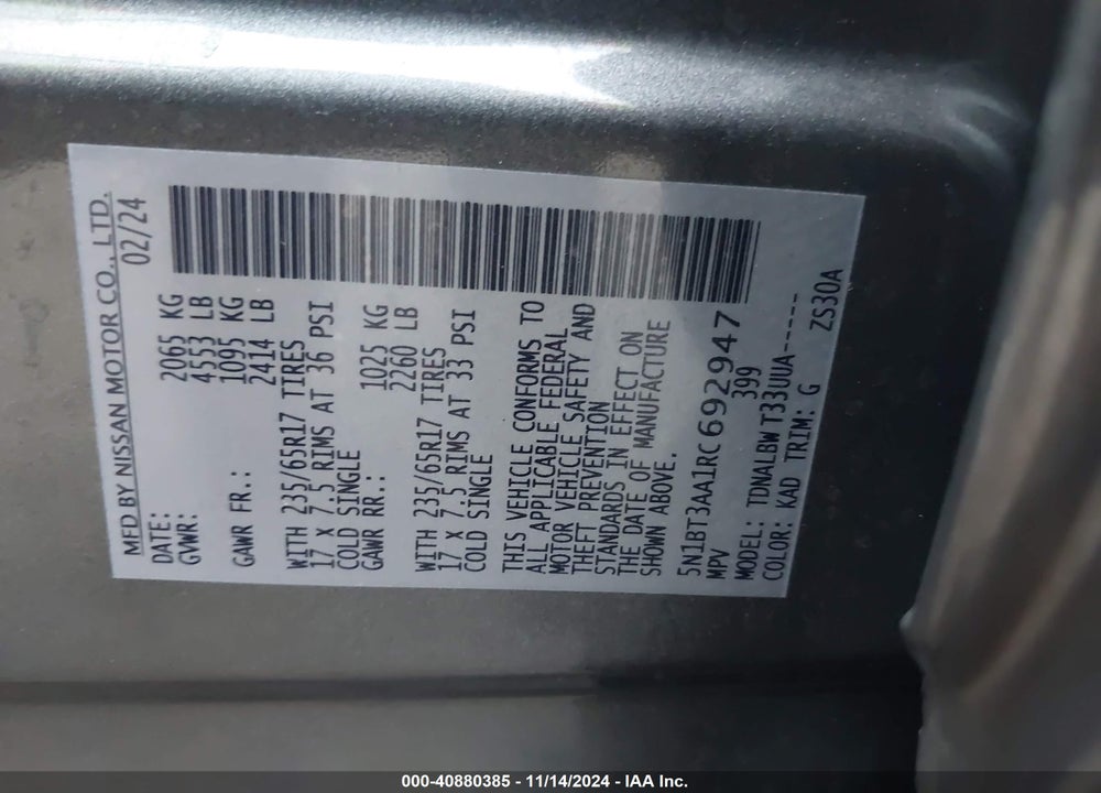 2024 NISSAN ROGUE S FWD VIN: 5N1BT3AA1RC692947