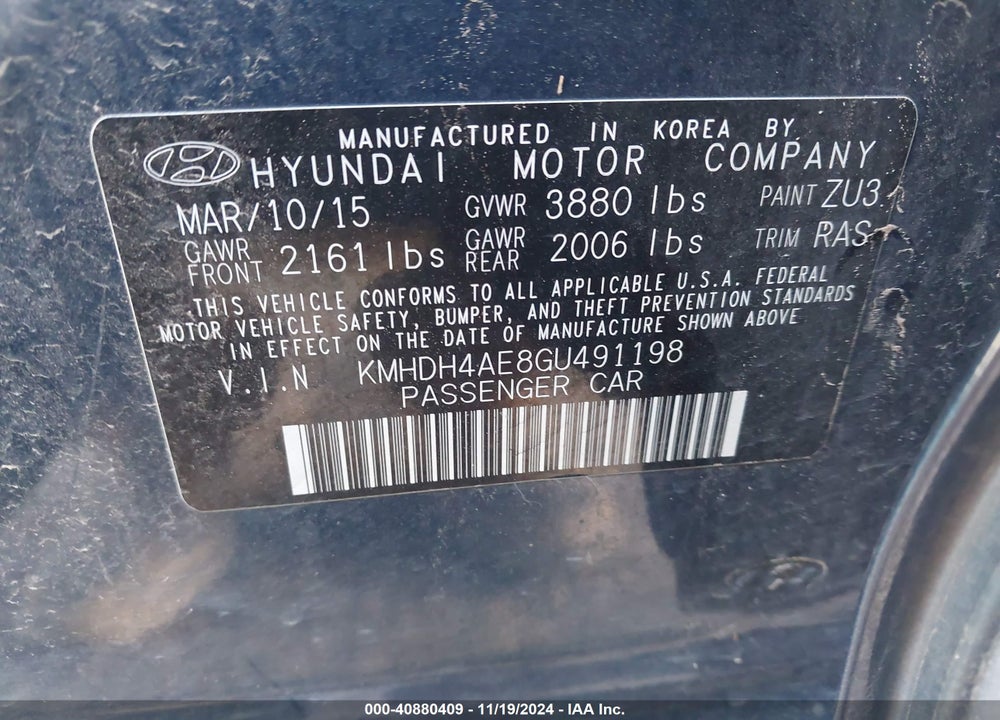 2016 HYUNDAI ELANTRA SE VIN: KMHDH4AE8GU491198
