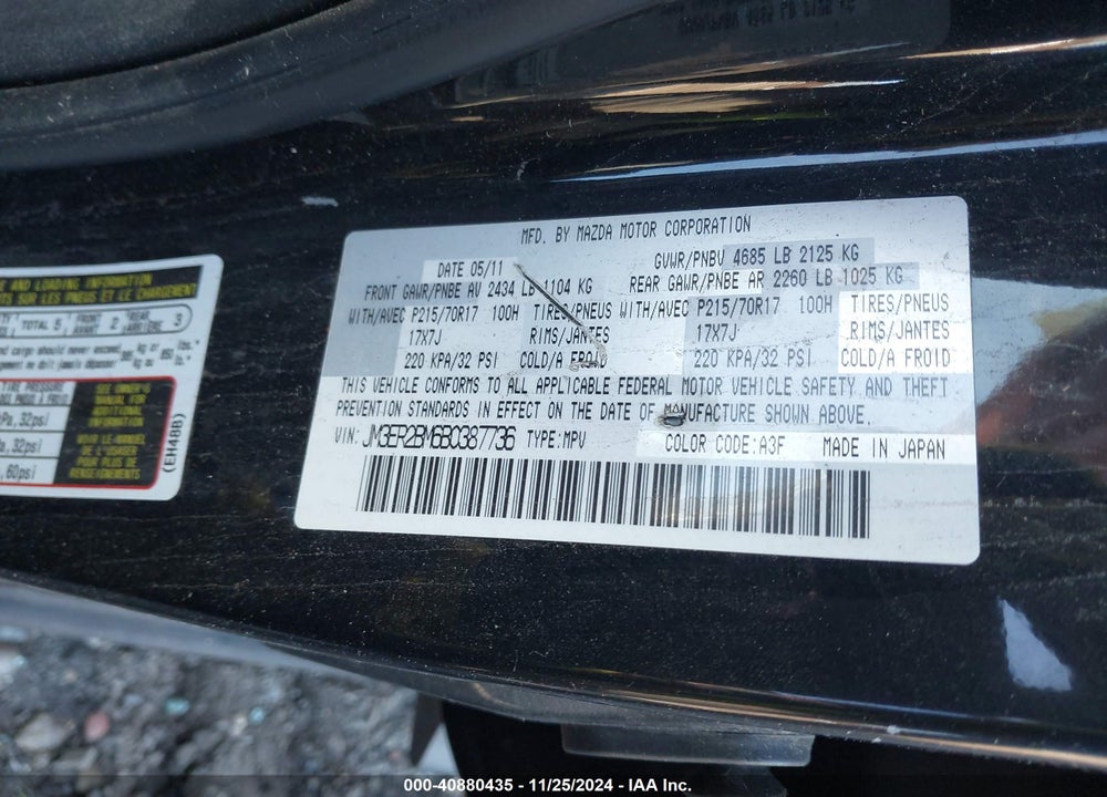 2011 MAZDA CX-7 I SPORT VIN: JM3ER2BM6B0387736