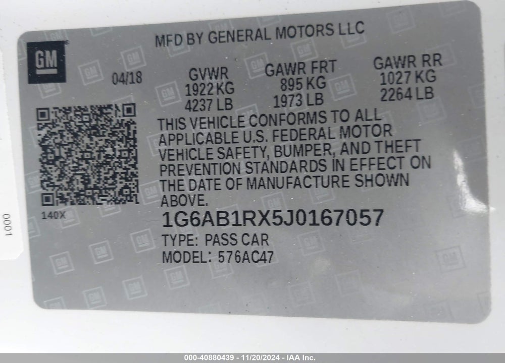 2018 CADILLAC ATS VIN: 1G6AB1RX5J0167057