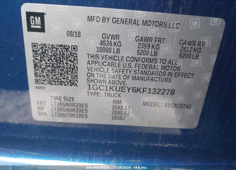 2019 CHEVROLET SILVERADO 2500HD HIGH COUNTRY VIN: 1GC1KUEY6KF132278