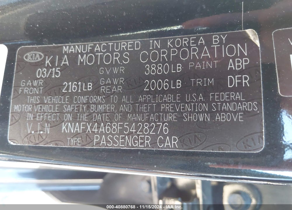 2015 KIA FORTE LX VIN: KNAFX4A68F5428276