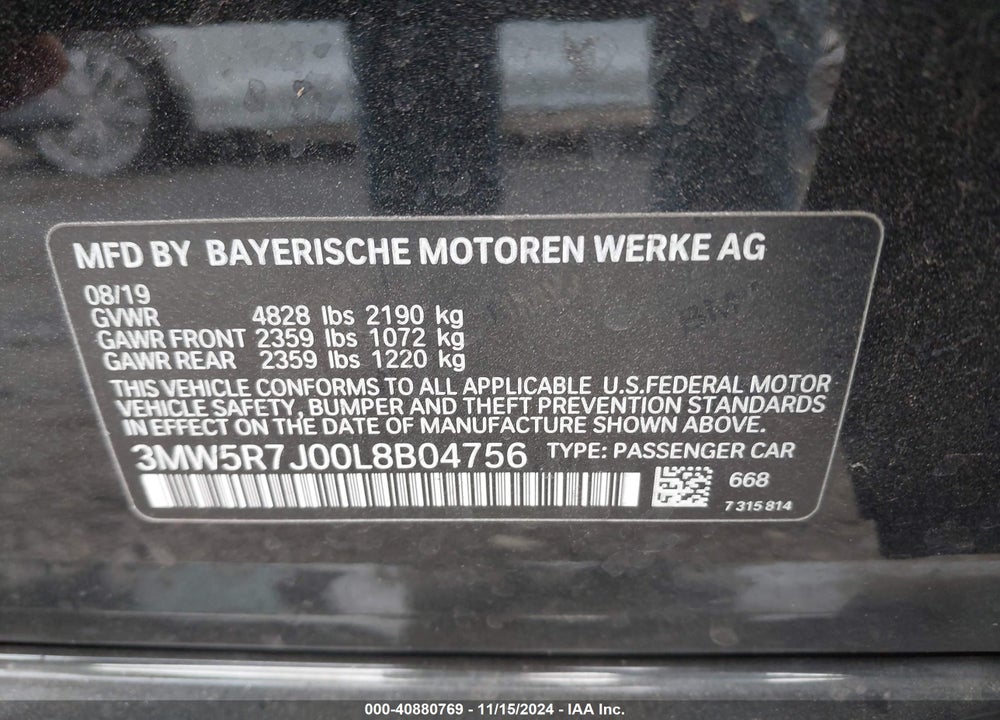 2020 BMW 330I XDRIVE VIN: 3MW5R7J00L8B04756