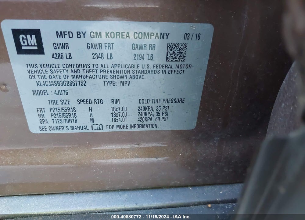 2016 BUICK ENCORE VIN: KL4CJASB3GB667152