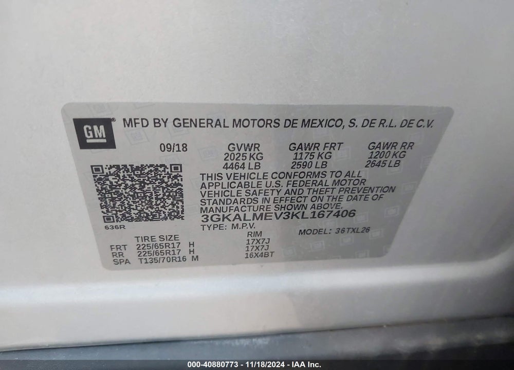 2019 GMC TERRAIN SLE VIN: 3GKALMEV3KL167406