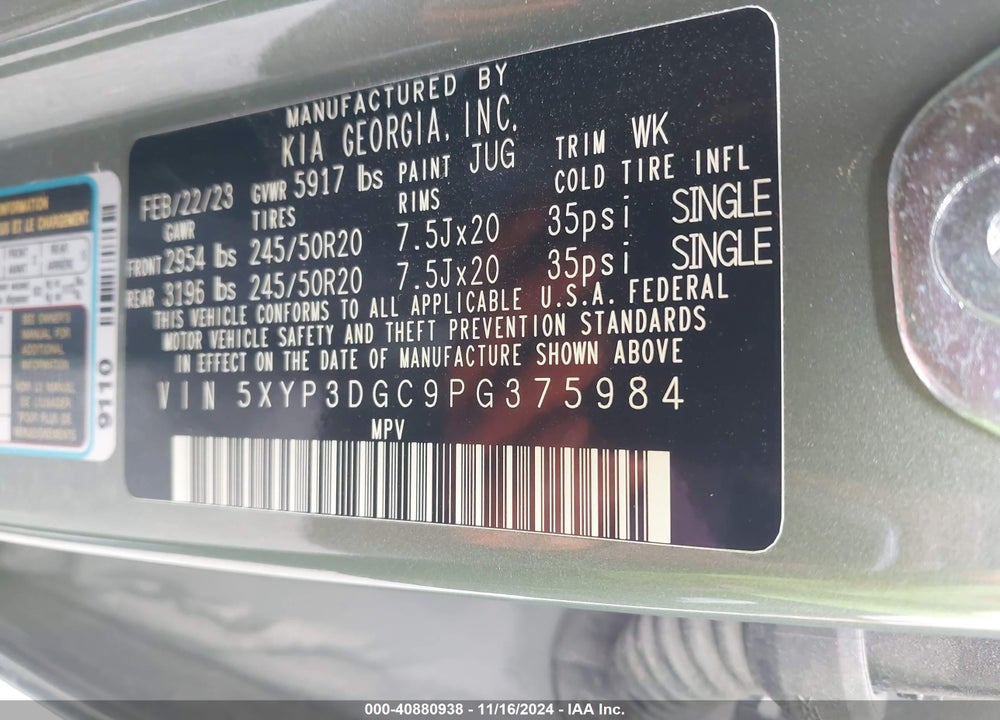 2023 KIA TELLURIDE EX X-LINE VIN: 5XYP3DGC9PG375984