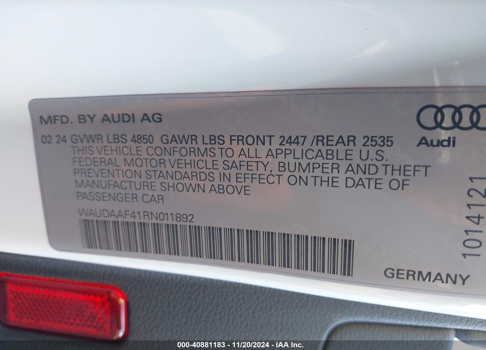2024 AUDI A4 PREMIUM 45 TFSI S LINE QUATTRO S TRONIC VIN: WAUDAAF41RN011892