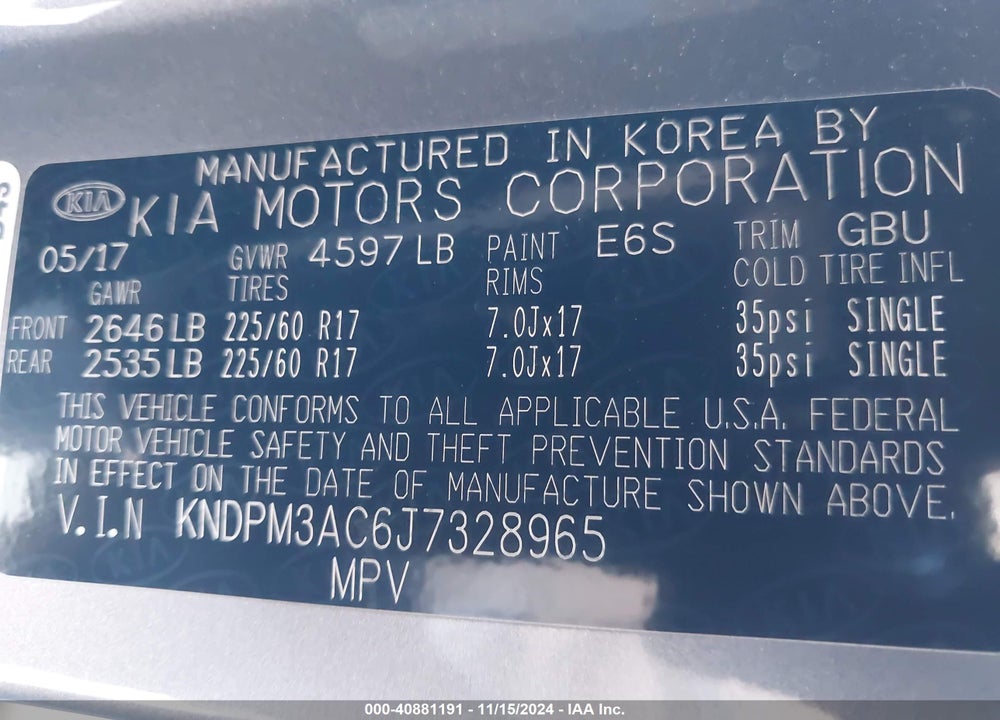 2018 KIA SPORTAGE LX VIN: KNDPM3AC6J7328965