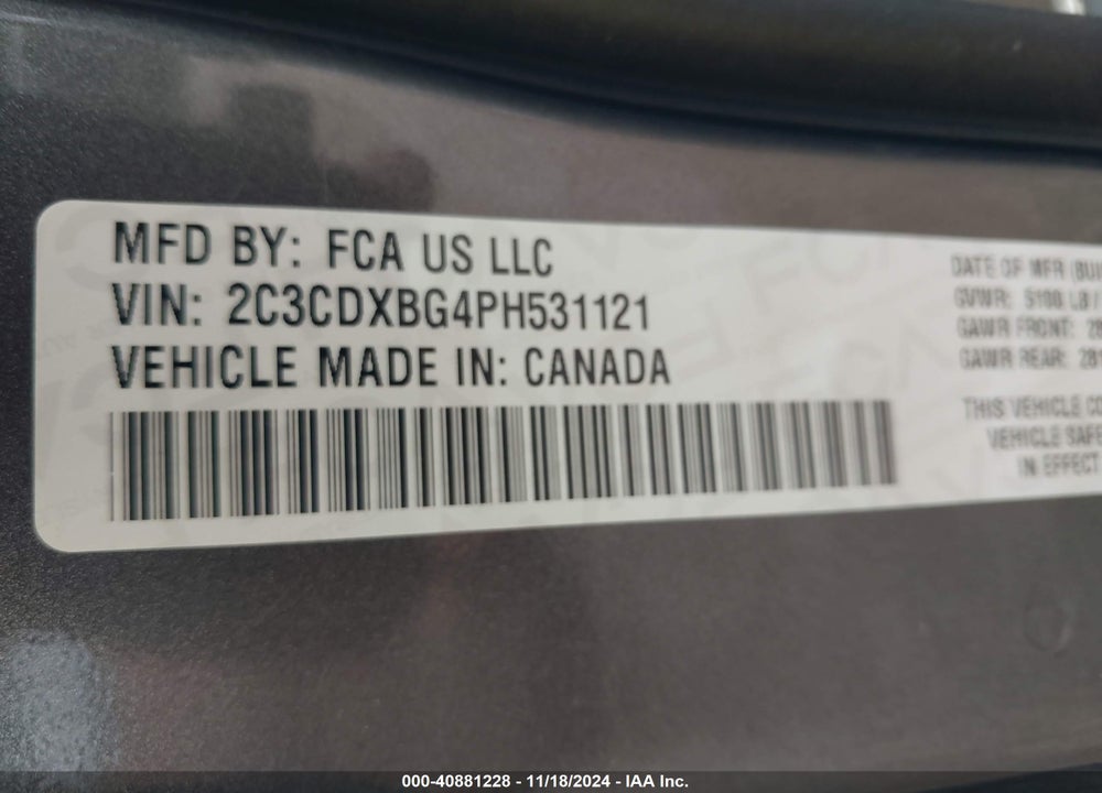 2023 DODGE CHARGER SXT VIN: 2C3CDXBG4PH531121