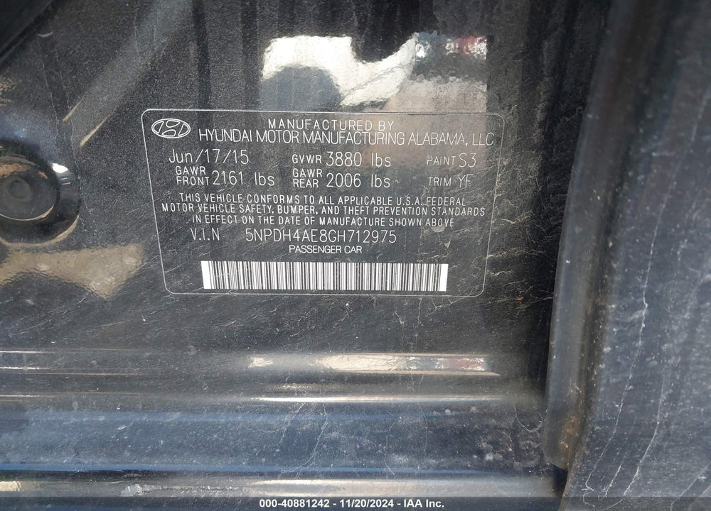 2016 HYUNDAI ELANTRA SE VIN: 5NPDH4AE8GH712975