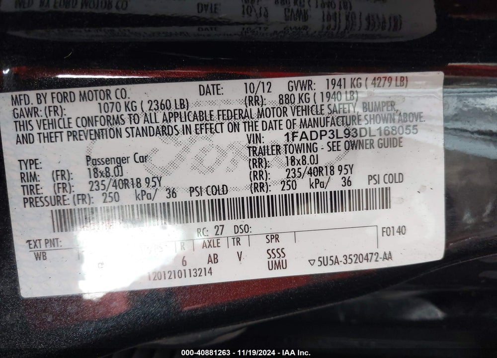 2013 FORD FOCUS ST VIN: 1FADP3L93DL168055