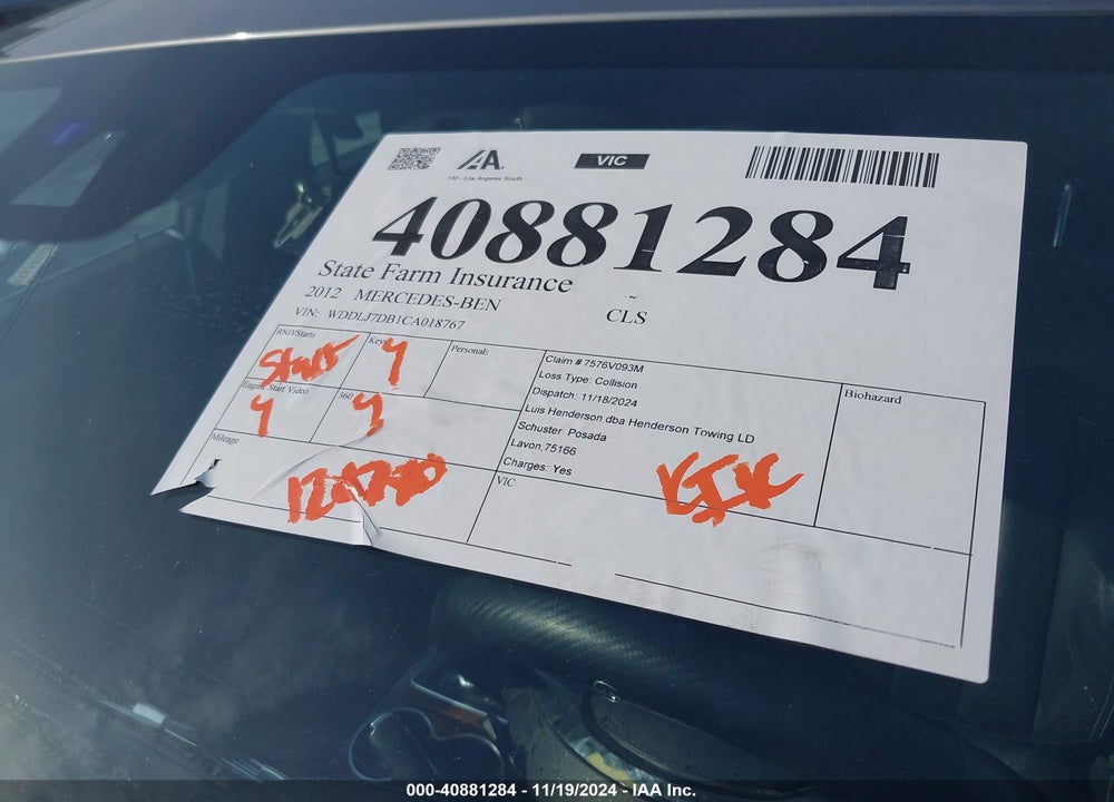 2012 MERCEDES-BENZ CLS 550 VIN: WDDLJ7DB1CA018767