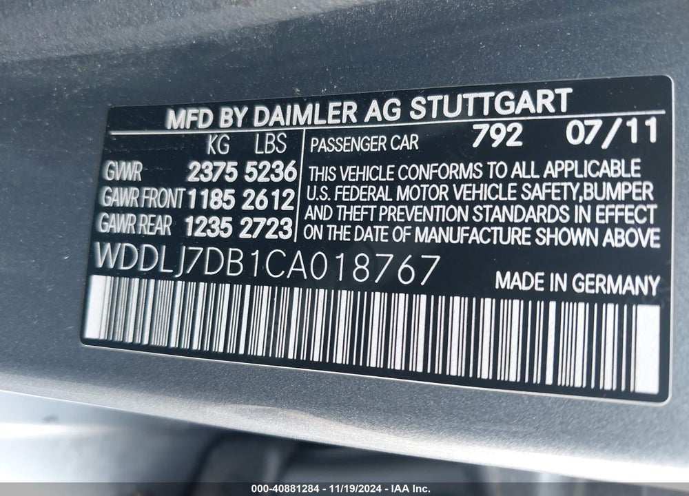 2012 MERCEDES-BENZ CLS 550 VIN: WDDLJ7DB1CA018767