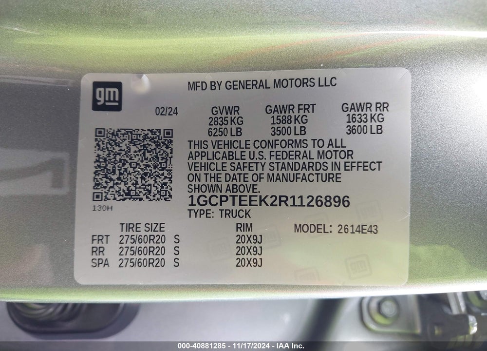 2024 CHEVROLET COLORADO 4WD TRAIL BOSS VIN: 1GCPTEEK2R1126896