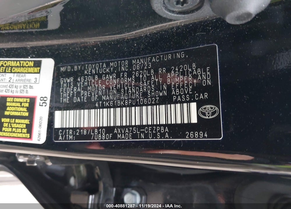 2023 TOYOTA CAMRY XSE AWD VIN: 4T1K61BK8PU106027