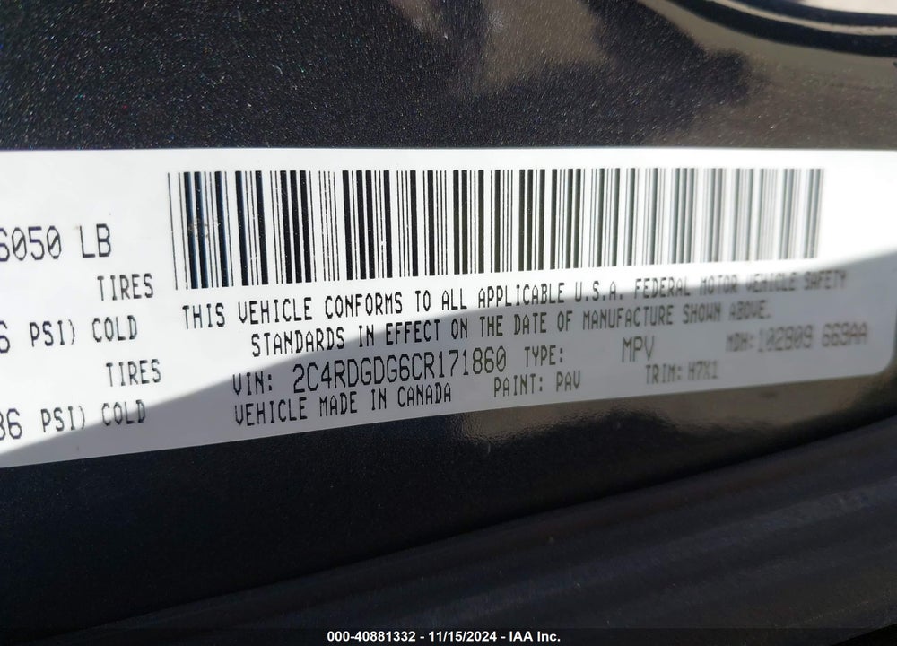 2012 DODGE GRAND CARAVAN CREW VIN: 2C4RDGDG6CR171860