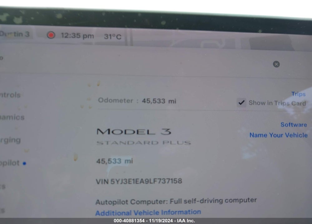 2020 TESLA MODEL 3 STANDARD RANGE PLUS REAR-WHEEL DRIVE/STANDARD RANGE REAR-WHEEL DRIVE VIN: 5YJ3E1EA9LF737158